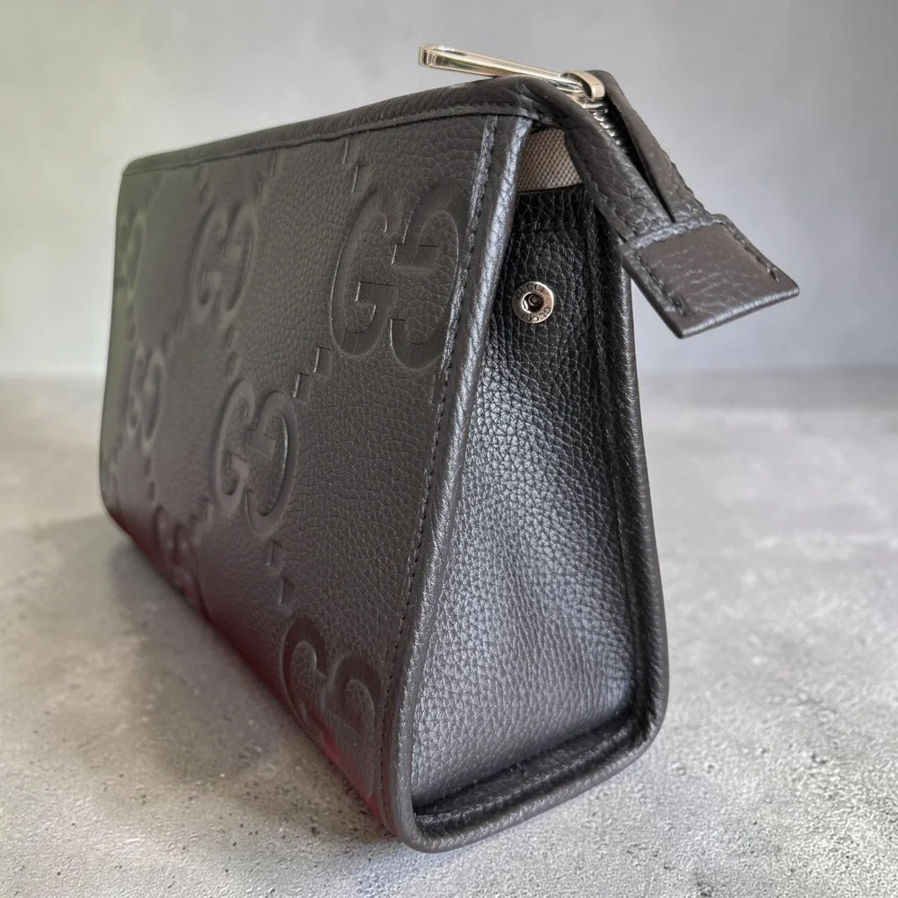 Gucci Mens Jumbo GG Black Leather Pouch in black grained leather 739490